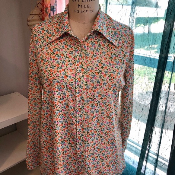 VTG Plus Size Floral 70s Blouse - Picture 2 of 7